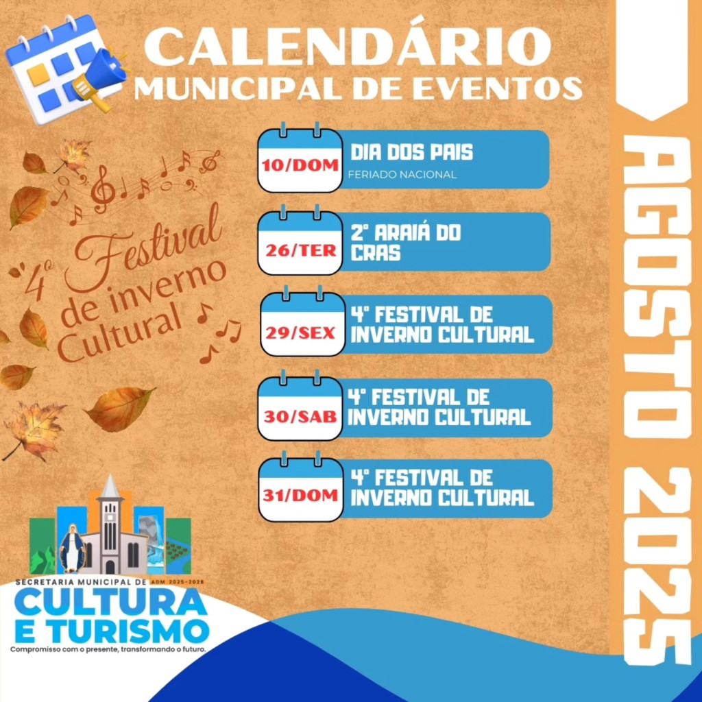 Calendário Municipal de Eventos Mês de Agosto de 2025